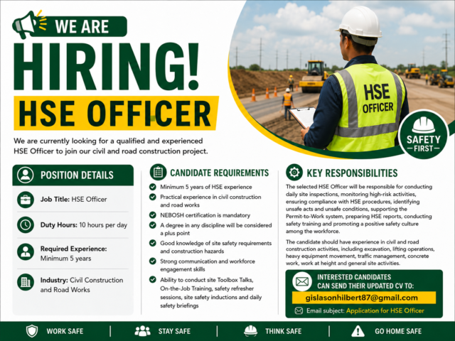 We Are Hiring: HSE Officer