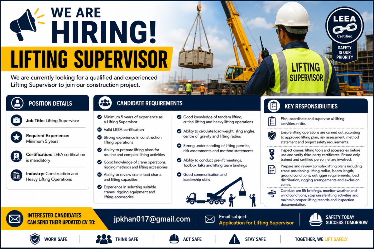 We Are Hiring: Lifting Supervisor