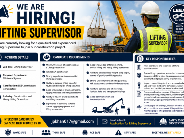 We Are Hiring: Lifting Supervisor