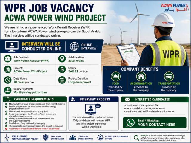 WPR JOB VACANCY – ACWA POWER WIND PROJECT, SAUDI ARABIA